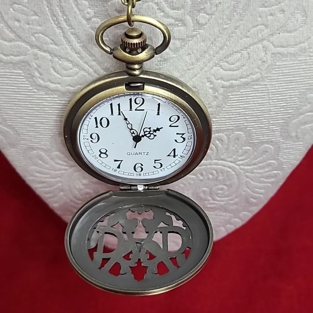 Dad Pocket Watch Antique Bronze Quartz Chain Father’s Day Gift Vintage Style